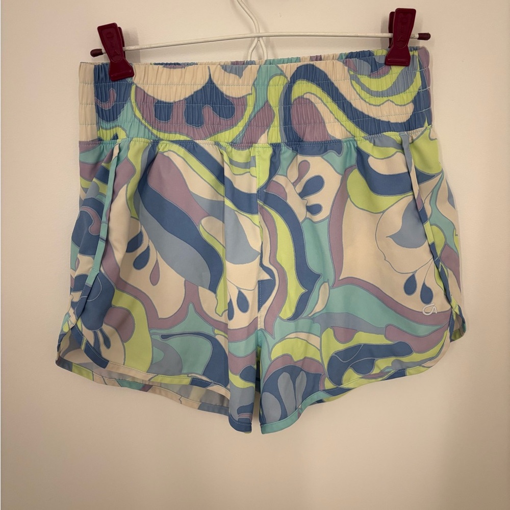 GAP Women's Athletic Shorts in Pastel Multi-Color Swirl Print